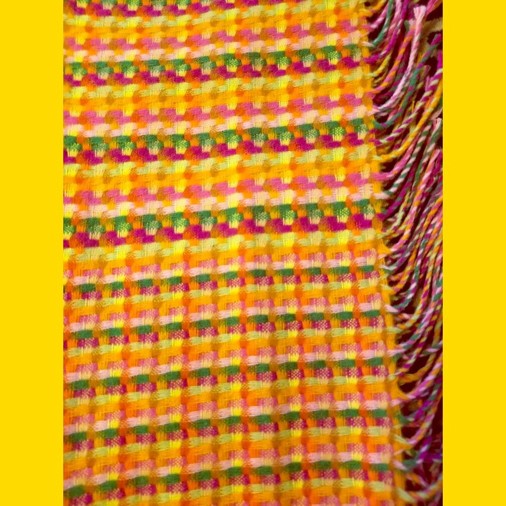 VTG 70s Groovy Boho MOD Fringe Multicolor Woven Scarf - Picture 5 of 8
